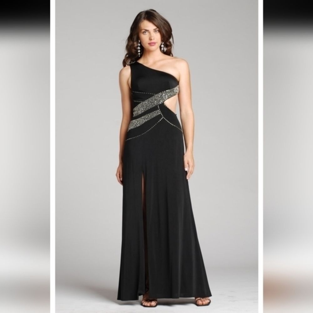 Women's Josh and Jazz‎ floor length black gown with silver beaded accents